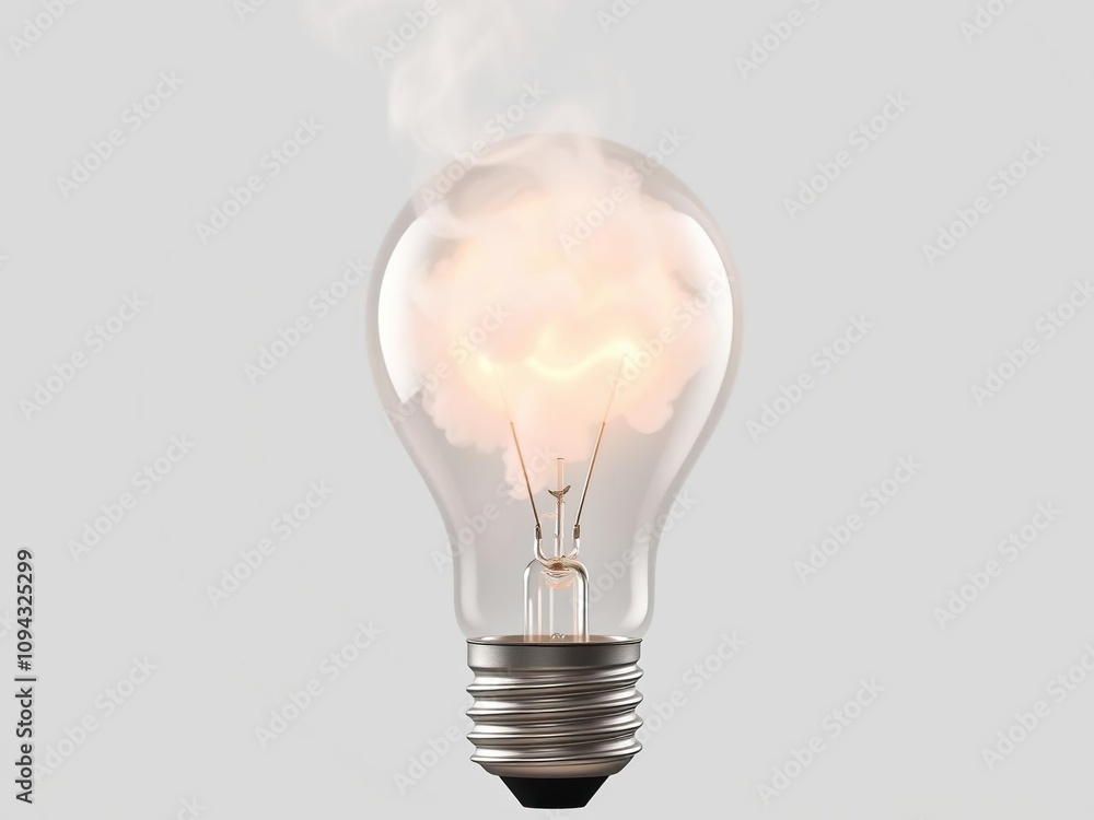 Light bulb with a puff of white smoke coming out of the socket, dark background, flickering flame, white smoke Light bulb with a puff of white smoke coming out of the socket, dark background, flickering flame, white smoke