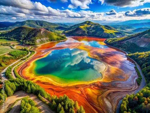 Aerial View Cooper Mine Waste Lake Geamana Apuseni Mountains Rosia Montana Romania photo