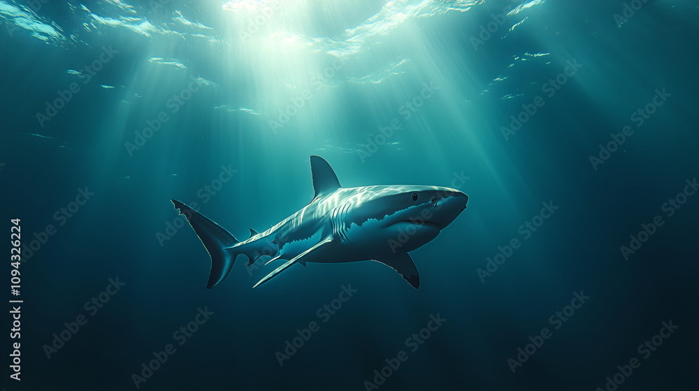 Obraz premium shark, aggressive, low profile, tail curling behind