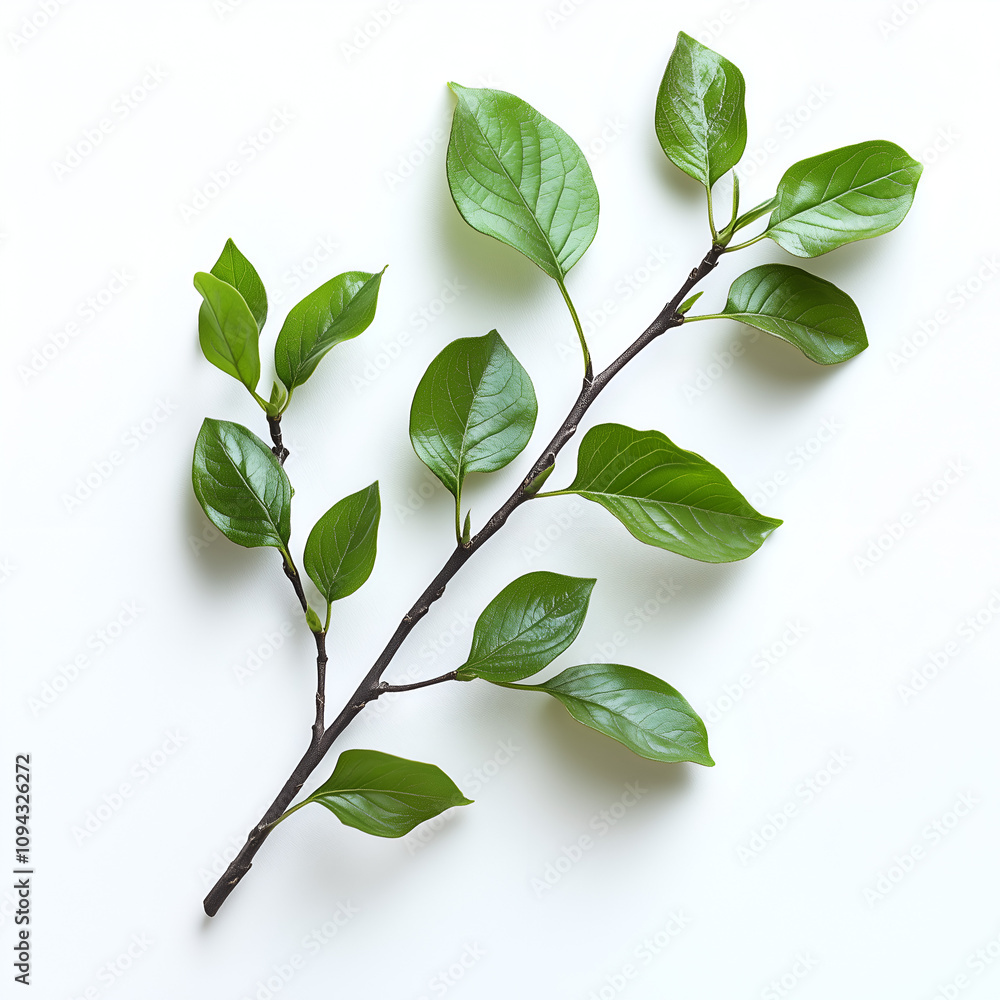 Fototapeta premium branch with green leaves, isolated on a white background