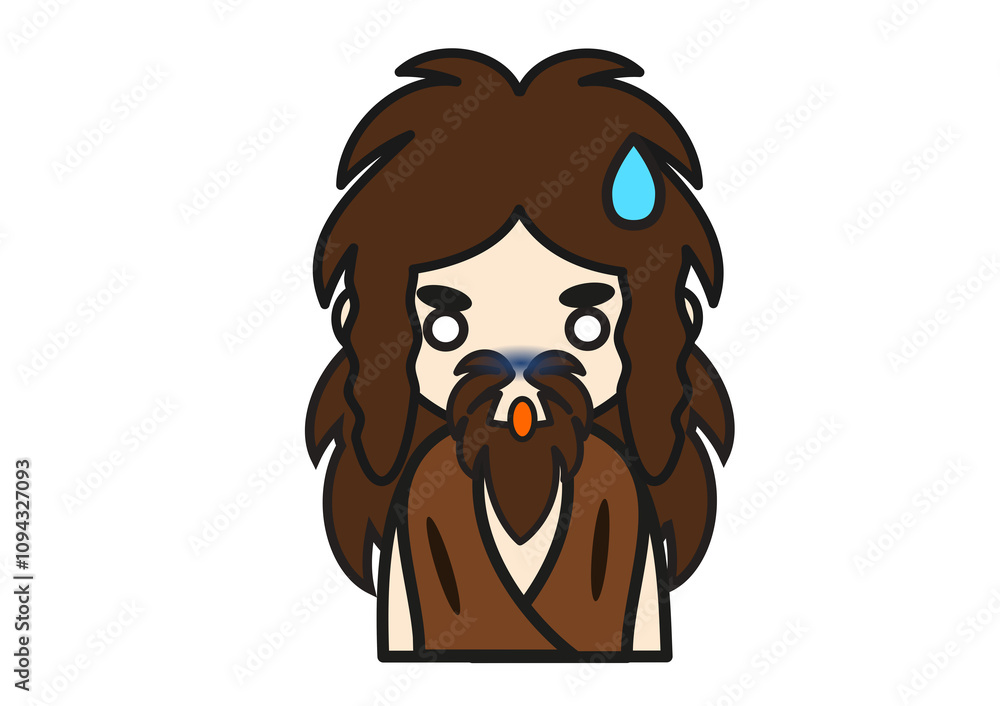 ショックな表情の先史時代の男性