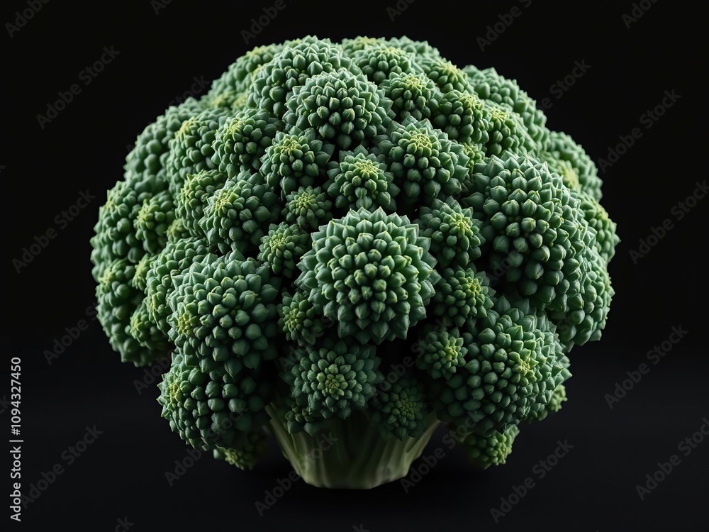 A bunch of broccoli with compact tight clusters of green buds and leaves resembling the head of a cabbage against a dark background, vegetable, green, dark background A bunch of broccoli with compact tight clusters of green buds and leaves resembling the head of a cabbage against a dark background, vegetable, green, dark background