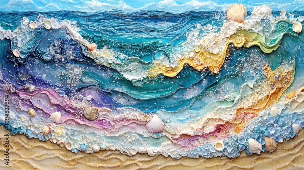 Ocean Wave Seashells Textured Art Ocean Wave Seashells Textured Art