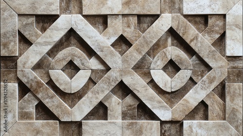 Intricate Beige and Brown Stone Tile Mosaic with Geometric Patterns