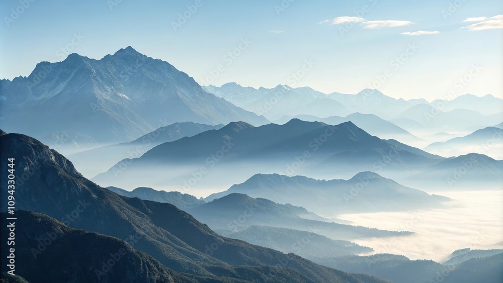 Soft focus of a misty mountain range, atmospheric, misty Soft focus of a misty mountain range, atmospheric, misty