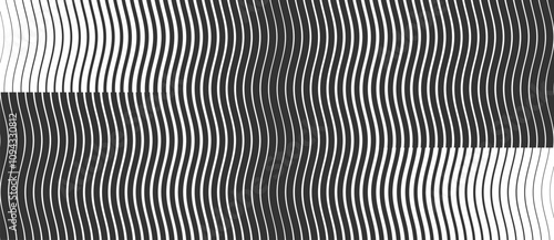 Abstract art geometric background with vertical lines. Optical illusion with waves and transition.