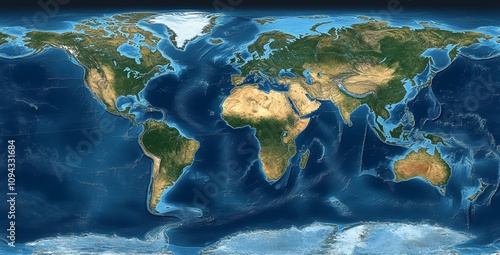 Detailed Digital World Map Satellite View Global Physical Terrain Landscape