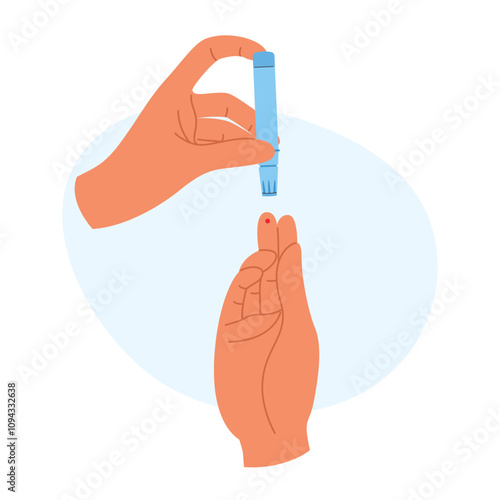 Photos Hand drawing blood with a lancet for glucose testing
