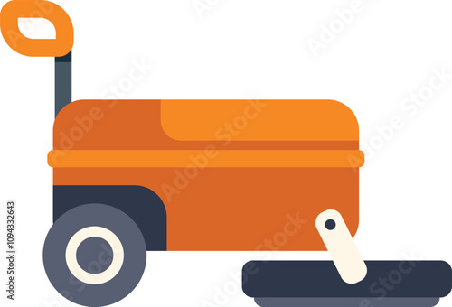 Orange lawn mower cutting grass in the garden illustration