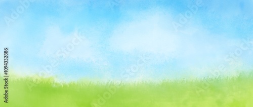 Bild auf Leinwand Watercolor grass and sky, meadow, field, summer landscape, hand drawn nature background