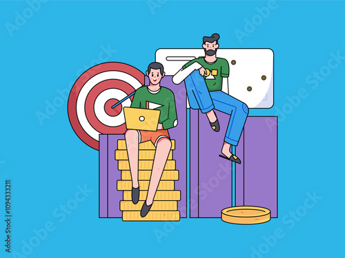 Marketing planning business characters flat vector concept operation hand drawn illustration
