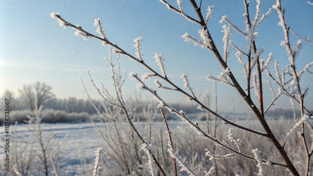 Morning frost on small tree branches, tree branch structures, outdoor photography techniques, environmental factors Morning frost on small tree branches, tree branch structures, outdoor photography techniques, environmental factors