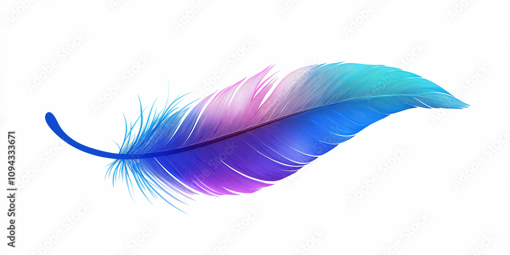 Vibrant multicolored feather on white background Vibrant multicolored feather on white background