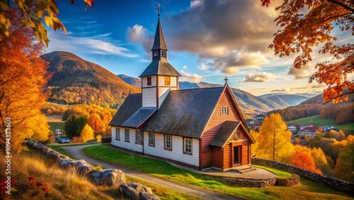 Deep focus on Nesbyen Church, Hallingdal, Norway. photo