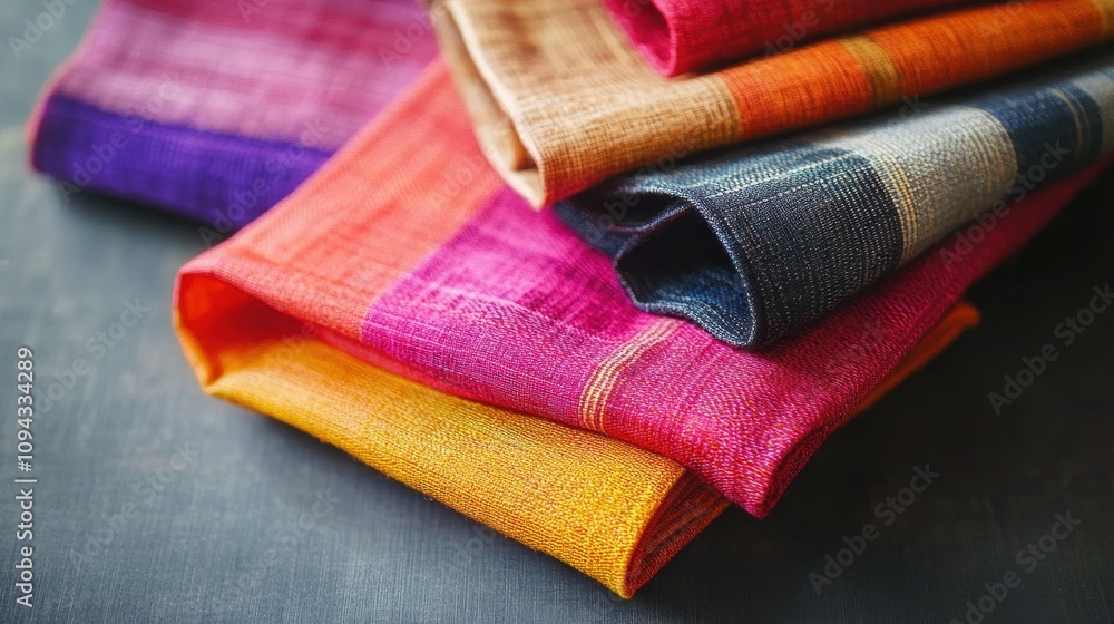 Vibrant Bangladeshi fabrics with intricate patterns on a soft grey background Vibrant Bangladeshi fabrics with intricate patterns on a soft grey background
