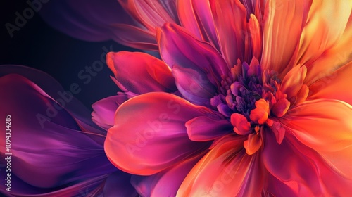 Vibrant 3D floral image with deep, cascading petals, showcasing beauty and depth with bright colors