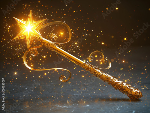 Golden fairy wand with radiant star tip
