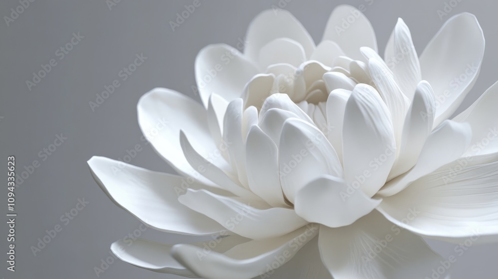 A graceful 3D flower with pure white petals, layered to perfection, displaying depth and elegance A graceful 3D flower with pure white petals, layered to perfection, displaying depth and elegance