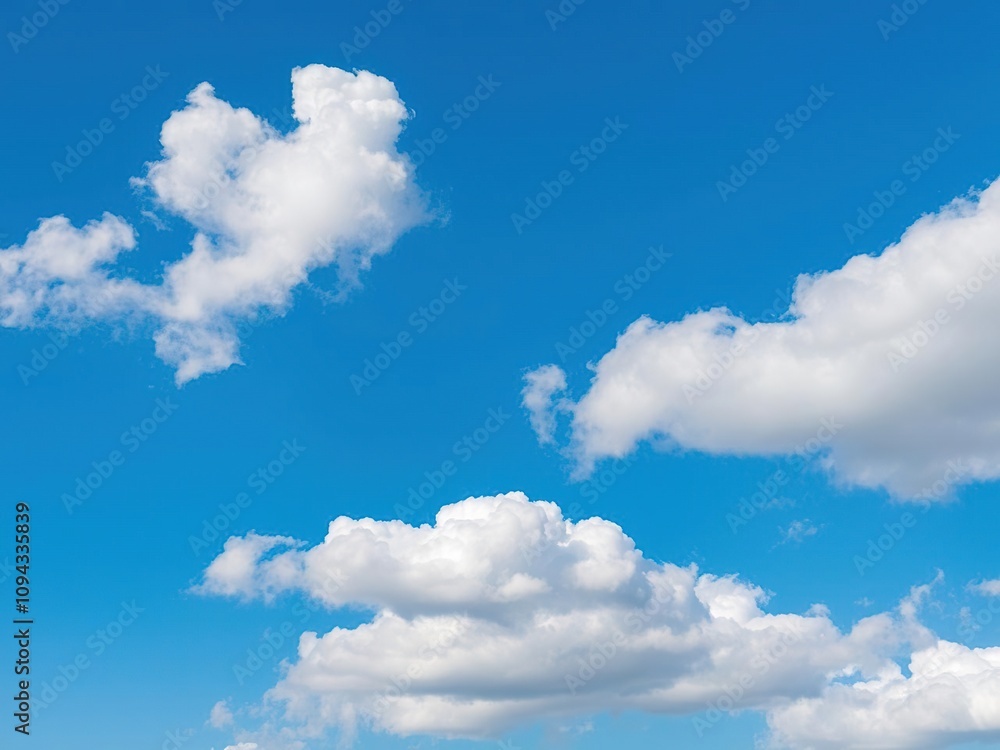 Obraz premium Puffy and irregularly shaped clouds resembling a Samoyed's coat, scattered across the clear blue sky, white, puffy, animal shape