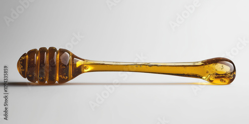 Golden honey dripper on white background highlighting sweetness and texture