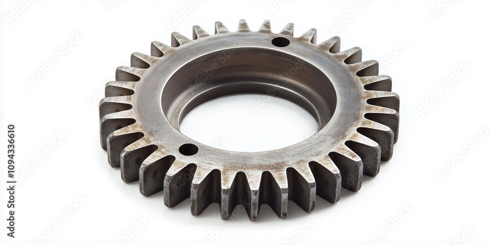 Industrial gear component isolated on white background for mechanical applications Industrial gear component isolated on white background for mechanical applications