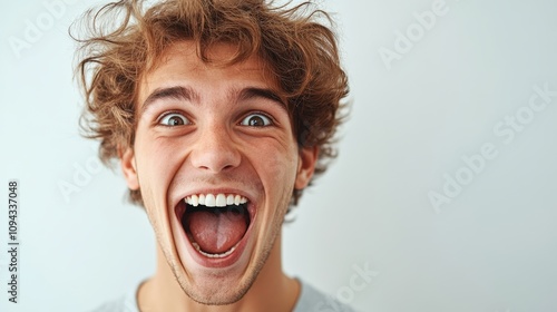 Teenager expressing excitement, eyes wide and mouth open in happiness