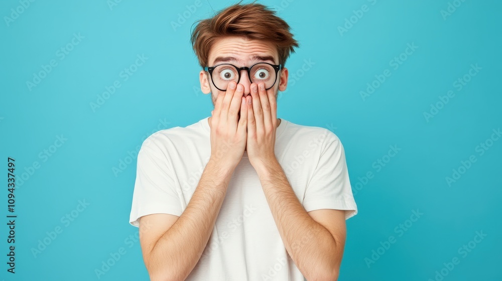Teenager looking shy, covering their face with their hands in embarrassment Teenager looking shy, covering their face with their hands in embarrassment