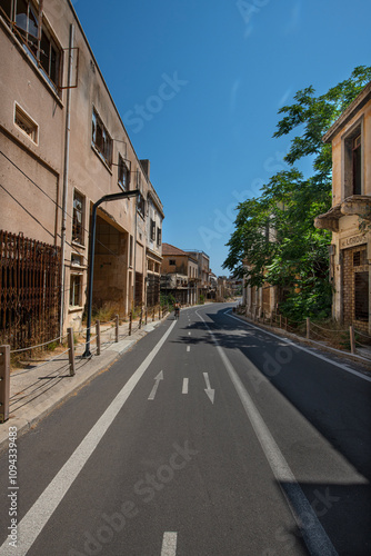 Closed Maraş Cyprus. Buildings in the abandoned city of Maraş in Famagusta, Northern Cyprus. Its local name in Cyprus is 
