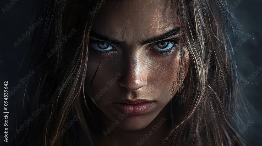 Woman with a determined look, showing strength and resolve Woman with a determined look, showing strength and resolve