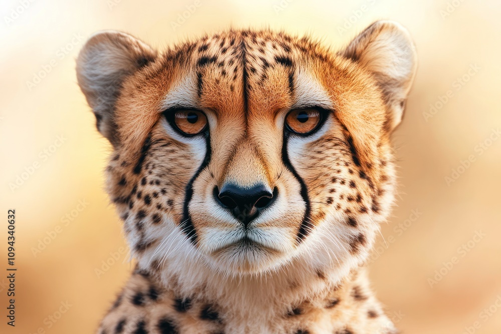 A close-up portrait of a cheetah showcasing its striking features and intense gaze. A close-up portrait of a cheetah showcasing its striking features and intense gaze.