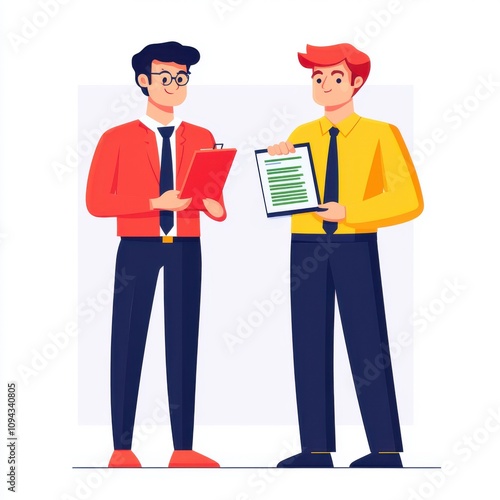 Consultant Money Organization concept. Two men discussing documents in a professional setting.