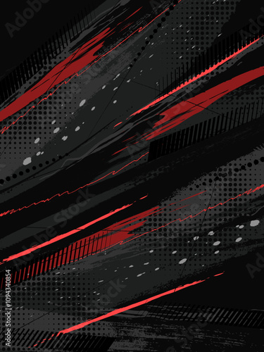 Sport Cover or Poster Design with Red and Gray Brush Strokes and Halftone Effect. Abstract Background Design in Grunge Style
