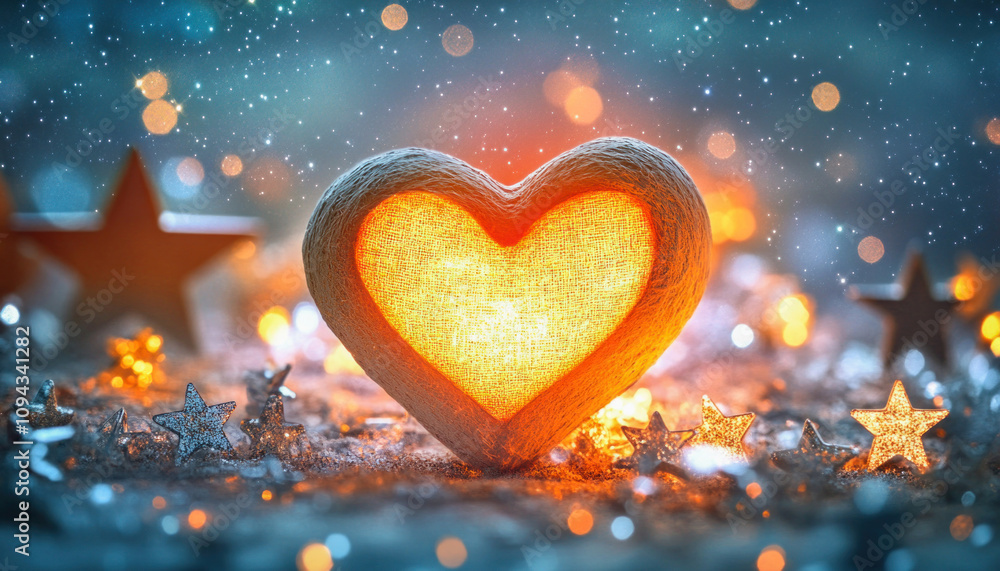Fototapeta premium Glowing heart and stars creating festive christmas atmosphere