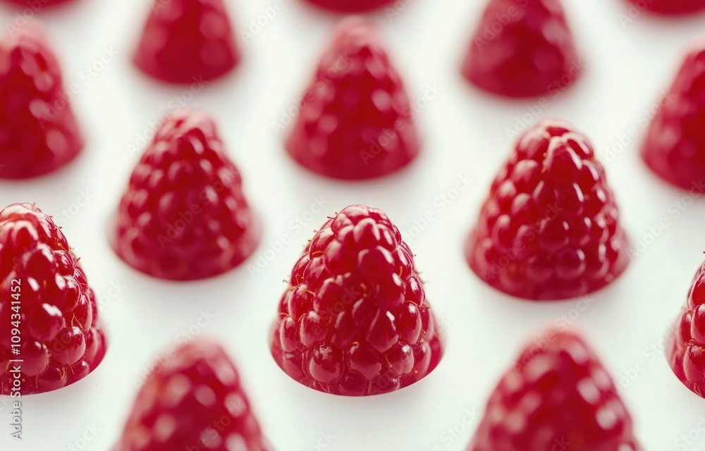 A close-up of stylized red raspberry shapes arranged in a pattern. A close-up of stylized red raspberry shapes arranged in a pattern.