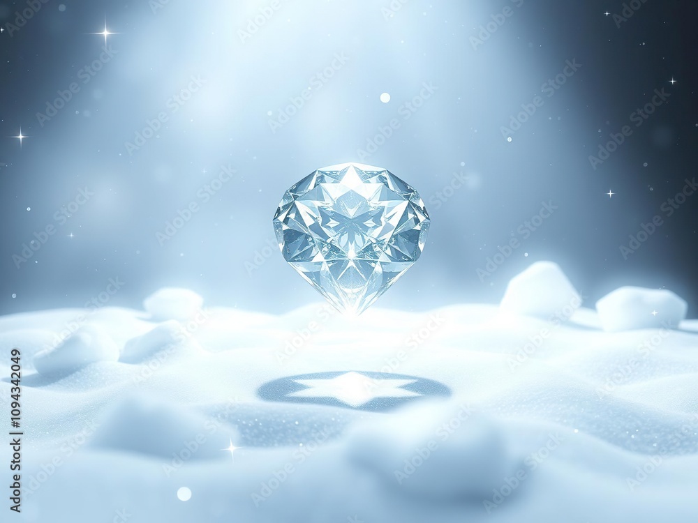 Obraz premium An ethereal atmosphere with a shimmering diamond suspended in space, sparkling, dreamy