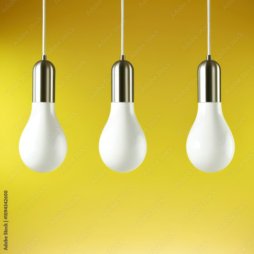 Three white light bulbs hanging from a wire Three white light bulbs hanging from a wire