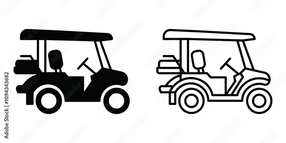 Fototapeta premium Caddy golf car. Outline and glyph icon isolated on white background. Illustration. Golf car sign.