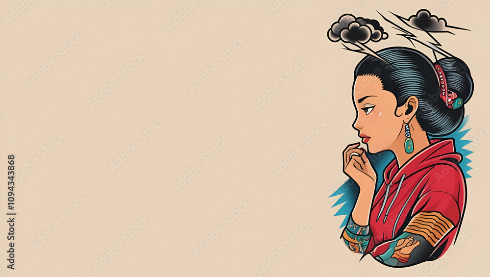A Girl on Isolated Background, Vector Illustration, Copy Space, Generative Ai A Girl on Isolated Background, Vector Illustration, Copy Space, Generative Ai