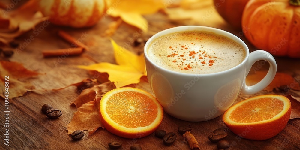 Warm autumn coffee drink cozy kitchen table seasonal beverage rustic setting close-up comfort and flavor Warm autumn coffee drink cozy kitchen table seasonal beverage rustic setting close-up comfort and flavor