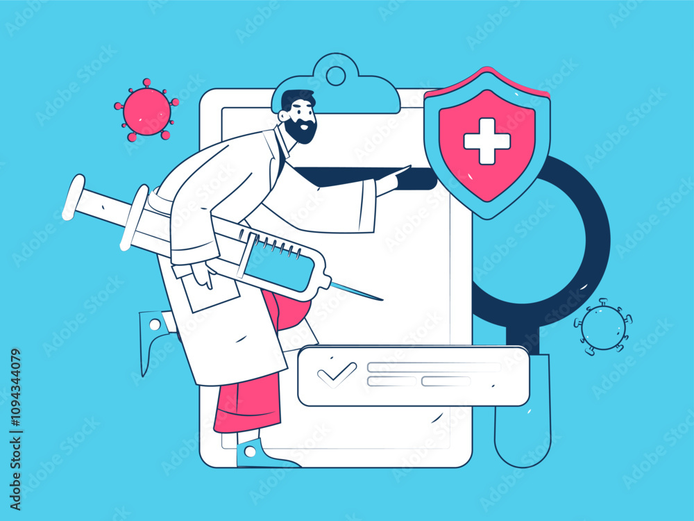 Doctor examines patient flat vector concept operation hand drawn illustration
Doctor examines patient flat vector concept operation hand drawn illustration