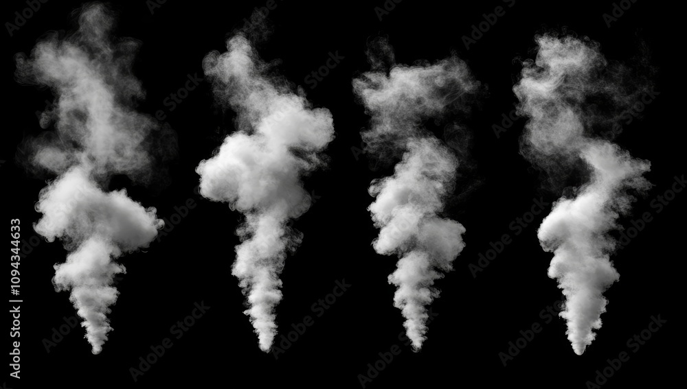 Black and White Smoke Puffs Isolated on Black Background Black and White Smoke Puffs Isolated on Black Background