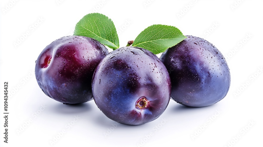 Juicy Plums: Fresh Harvest Close-Up on White Background. AI Generated Juicy Plums: Fresh Harvest Close-Up on White Background. AI Generated