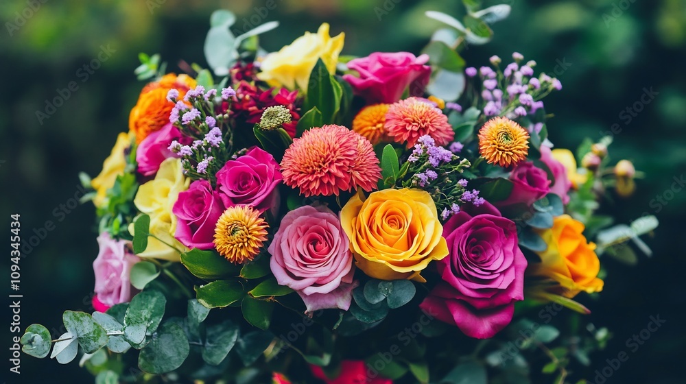 Vibrant Summer Bouquet: A Close-Up of Colorful Roses and Flowers in a Garden Setting. AI Generated Vibrant Summer Bouquet: A Close-Up of Colorful Roses and Flowers in a Garden Setting. AI Generated