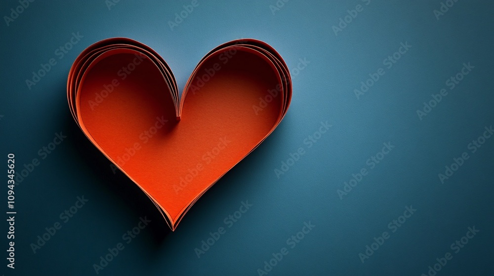 A vibrant red heart shape made from layered paper, set against a calming blue background, symbolizing love and affection. A vibrant red heart shape made from layered paper, set against a calming blue background, symbolizing love and affection.