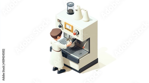 A barista using an espresso machine to prepare coffee. photo