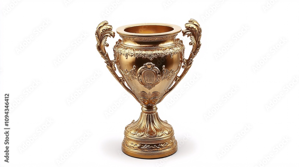 A shiny gold trophy with ornate detailing and two handles, symbolizing achievement and victory. A shiny gold trophy with ornate detailing and two handles, symbolizing achievement and victory.