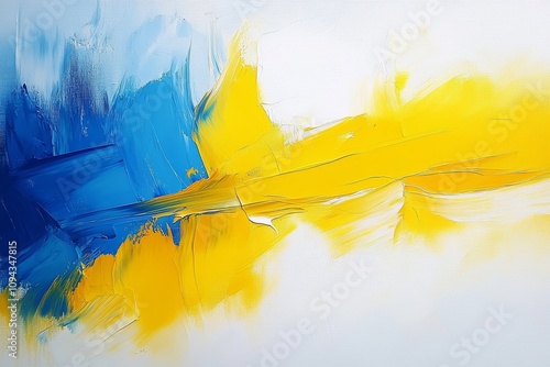 Abstract Yellow and Blue Oil Paint Art with Bold Textures and Vibrant Colors photo