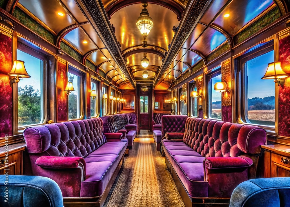 Fototapeta premium Luxurious Train Carriage, Bokeh Effect, Orient Express Style