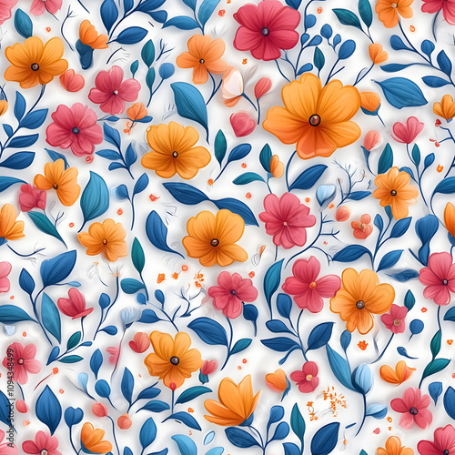Floral flowers and beautiful colorful leaves wallpaper seamless pattern for interior decoration or background.