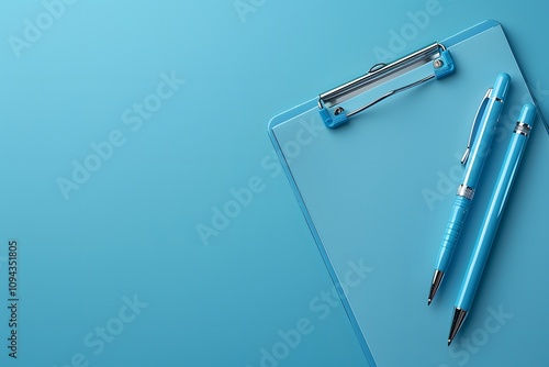 Wallpaper Mural Minimalist Office Supplies on Blue Background for Professional Design and Stationery Concepts Torontodigital.ca